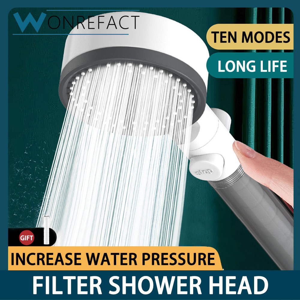 10 Mode Filter Shower Head Adjustable High Pressure Water Saving Shower One-click Water Stop Skin Ca