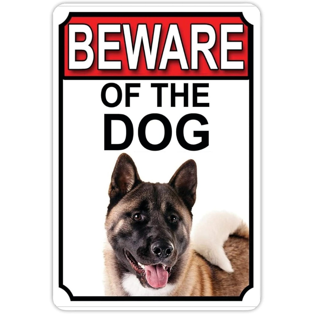 Beware of The Dog Aluminum Metal Sign Akita Metal Tin Sign 12x18 inch Business Security Sign Home Wa