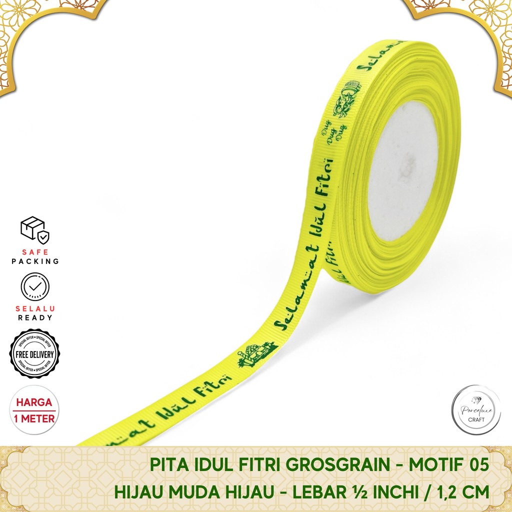 

Pita Grosgrain Hiasan Hampers Parcel Idul Fitri Lebaran Hijau C 1,2 cm Harga Per Meter