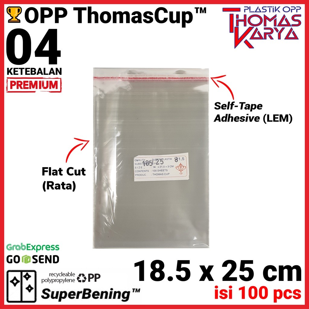 Plastik OPP 18,,5x25 TEBAL Isi 100 Kantong Bening Kemasan Hijab Jilbab Pashmina Souvenir Lem Seal