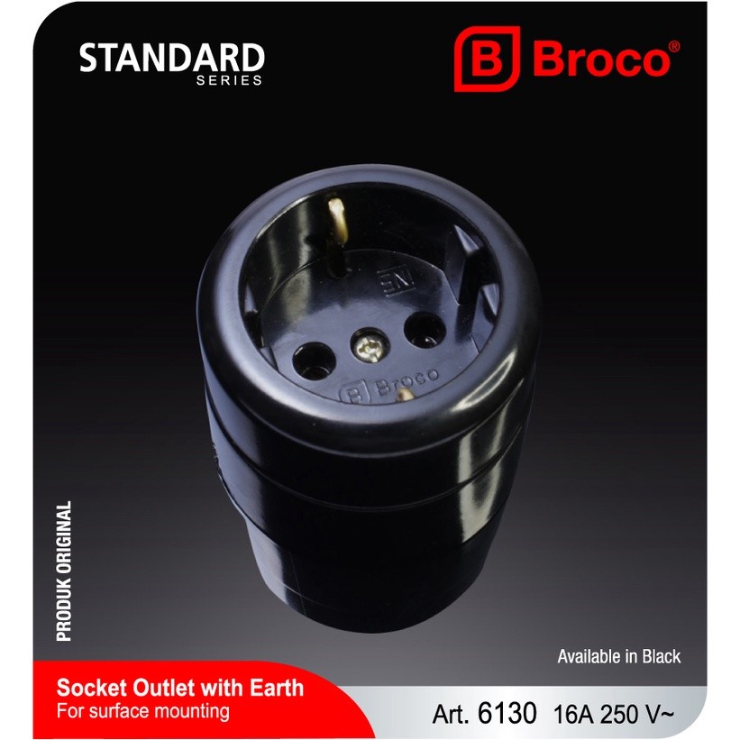 Promo Stop Kontak Arde BROCO HITAM OUTBOW / Stop Kontak BROCO Tempel / OUTBOW HITAM - 6130