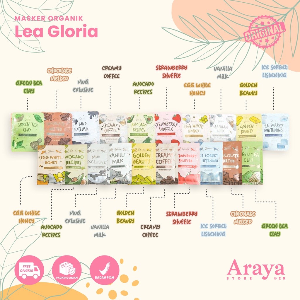 10GR [BISA DROPSHIP RESI] BPOM 10gr MASKER LEA GLORIA KEMASAN BARU TRAVEL SIZE BUBUK MASKER BY LEA G