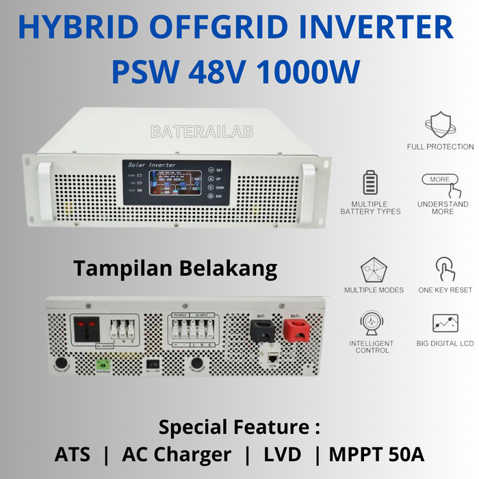 48V 1000W JNGE Rackmount Hybrid Offgrid Inverter Low Frequency Toroid ATS Charger MPPT 50A