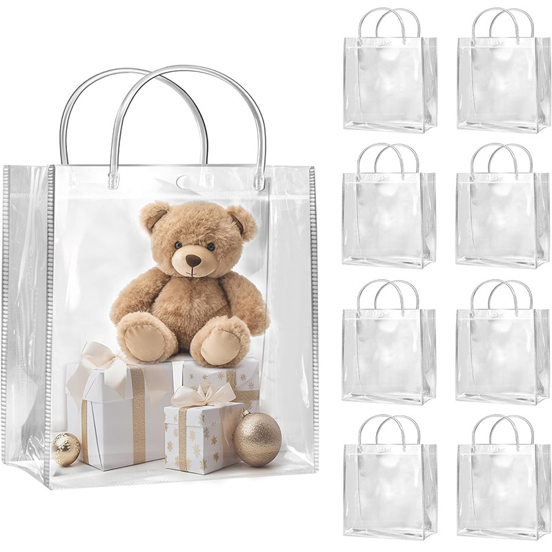 

10/20Pcs Transparent Gift Bags with Handle Wedding Birthday Party Baby Shower Favors Christmas New Year PVC Gift Packaging Bag