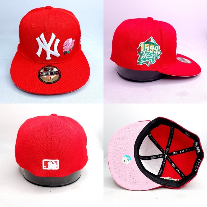 TOPI FITTED MLB NY YANKEES MERAH FLOWERS - 7