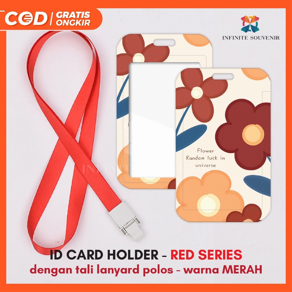 

(N008) NAME TAG RED SERIES / ID CARD HOLDER WARNA MERAH BUNGA / FLOWER TALI LANYARD JEPIT 1.5CM