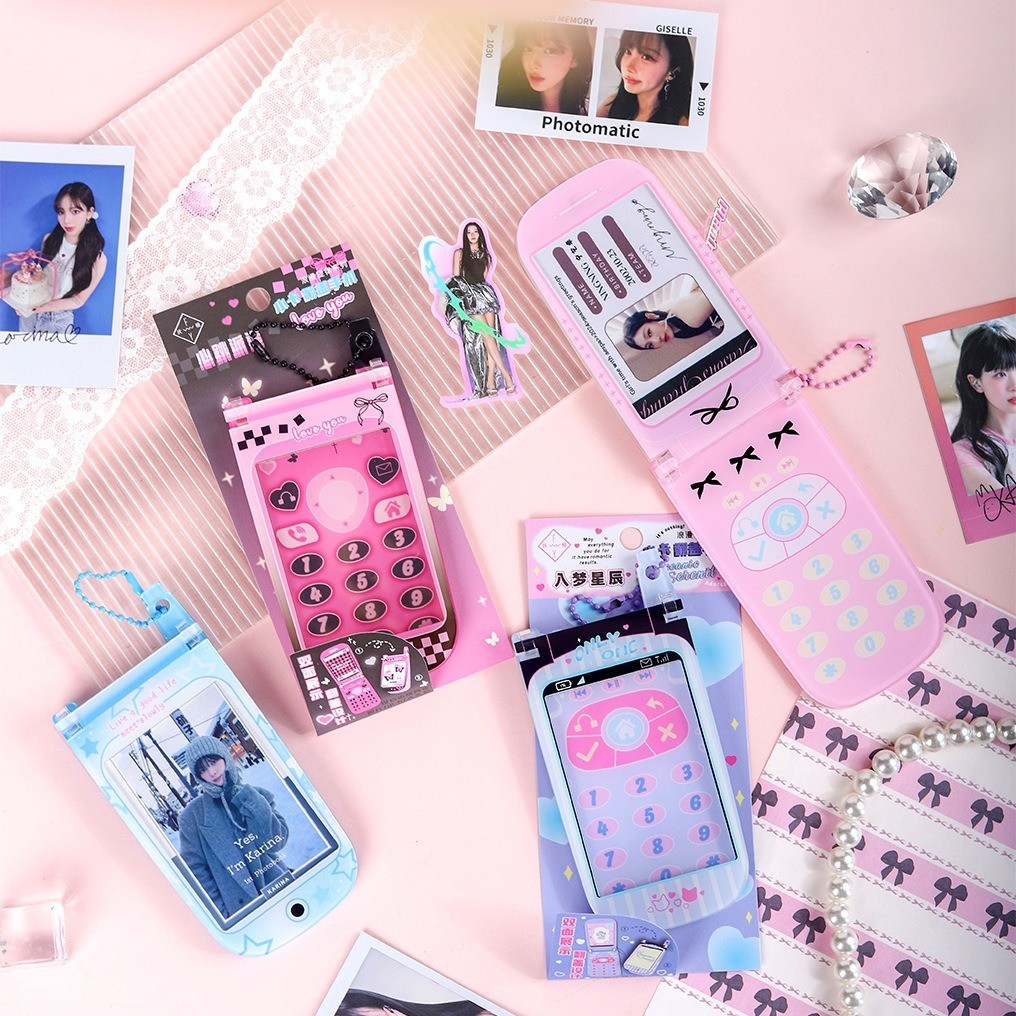 Melodi Romantis Flip Phone Photo Card Holder Bingkai Foto Kpop Star Chasing Card Storage Case Dekora