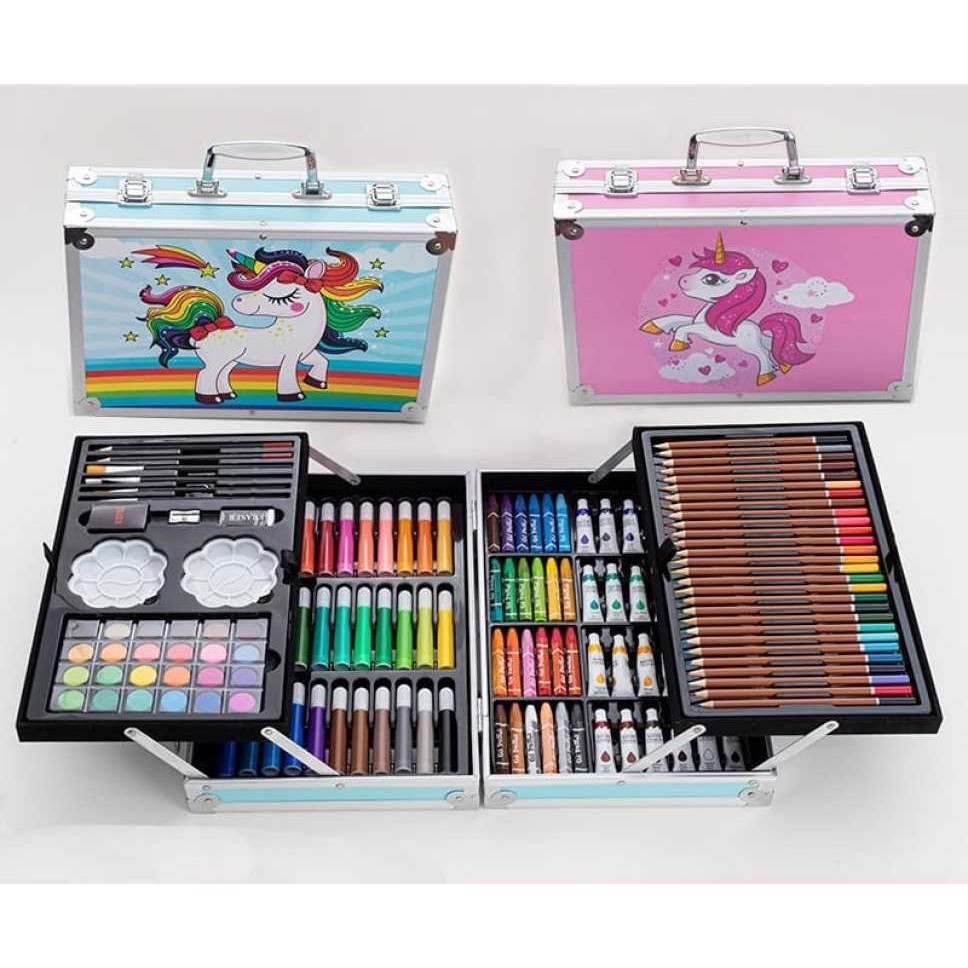 

(GAS) Crayon Set 133 Pcs Koper Aluminium Besi Box Alat Lukis Anak Koper Set Krayon Mewarnai Anak Pensil Warna