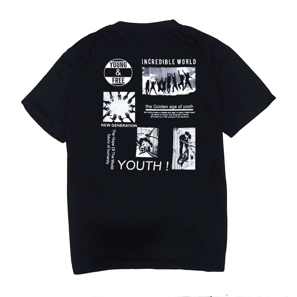 [366SH] kaos pria/YOUNG AND FREE/kaos hitam/1