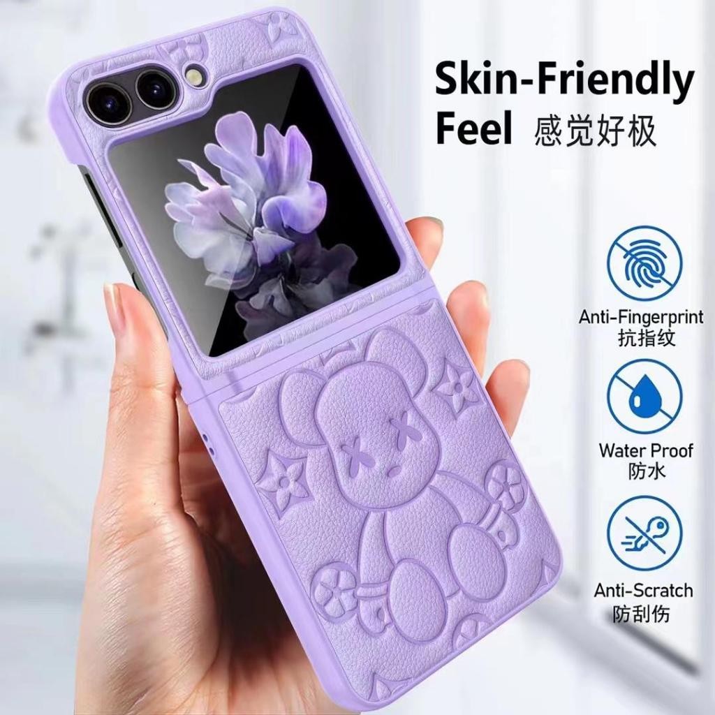 CASE MODEL LV TEDDY BEAR + GLASS BAHAN HARDCASE SAM Z FLIP 5