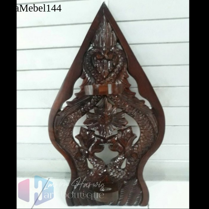 

Blawong keris tempel dinding gunungan ukiran naga kembar lobang 1 antik