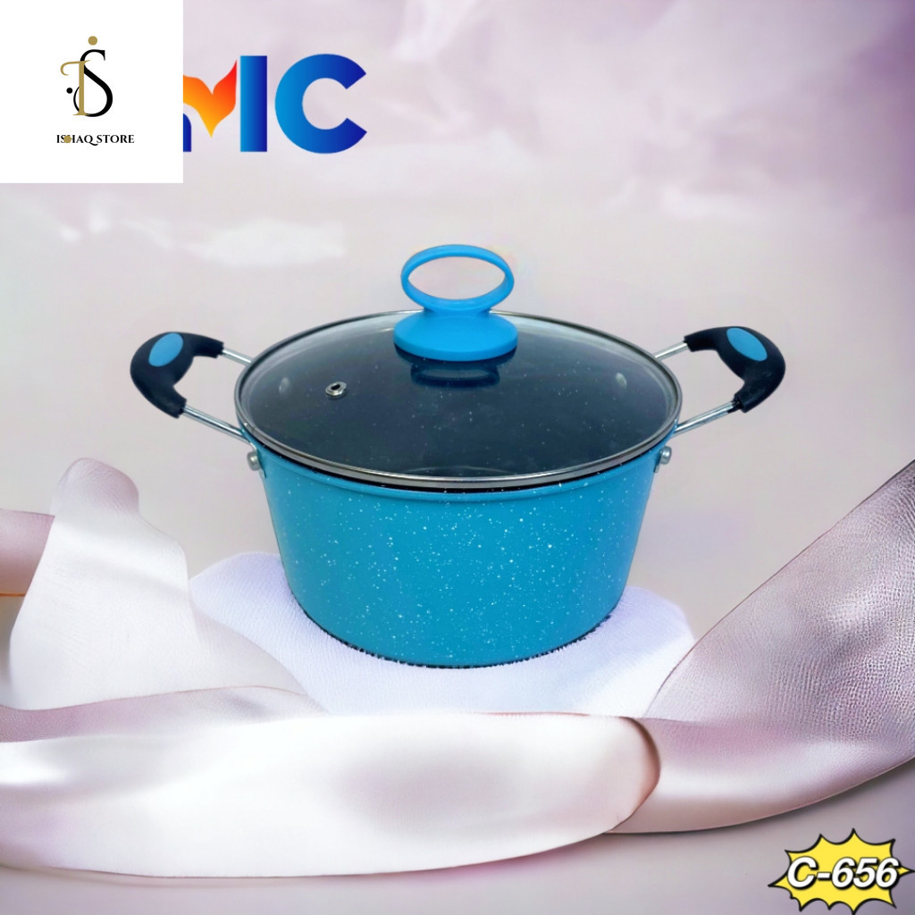 Is) CMC[C-656]panci kuah enamel warna CMC 20cm panci kuah enamel tutup kaca anti lengket