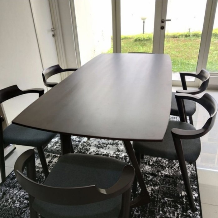 dining set meja makan kursi makan minimalis kayu jati retro modern WQQ - 160X80 6K