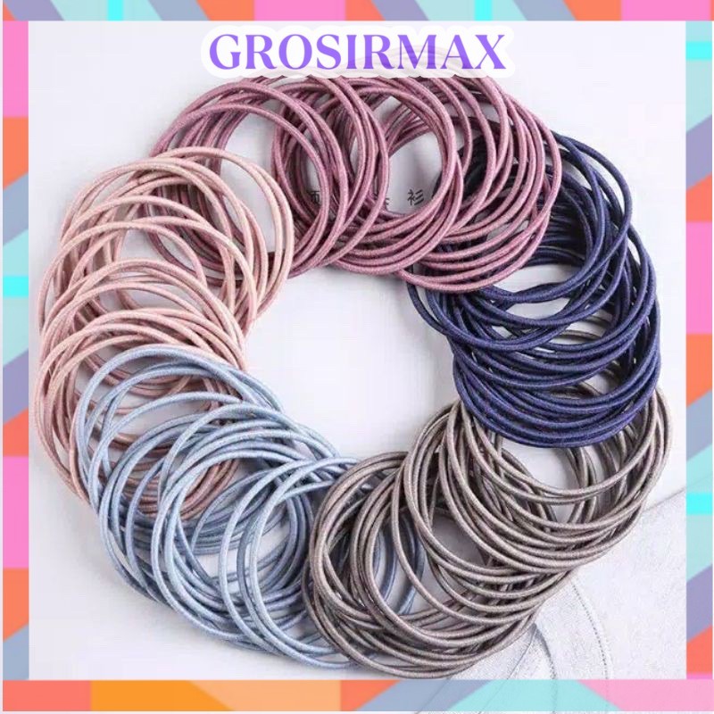 COD 100PCS IKAT KARET RAMBUT ELASTIS WARNA POLOS GAYA KOREA UNTUK WANITA Makassar