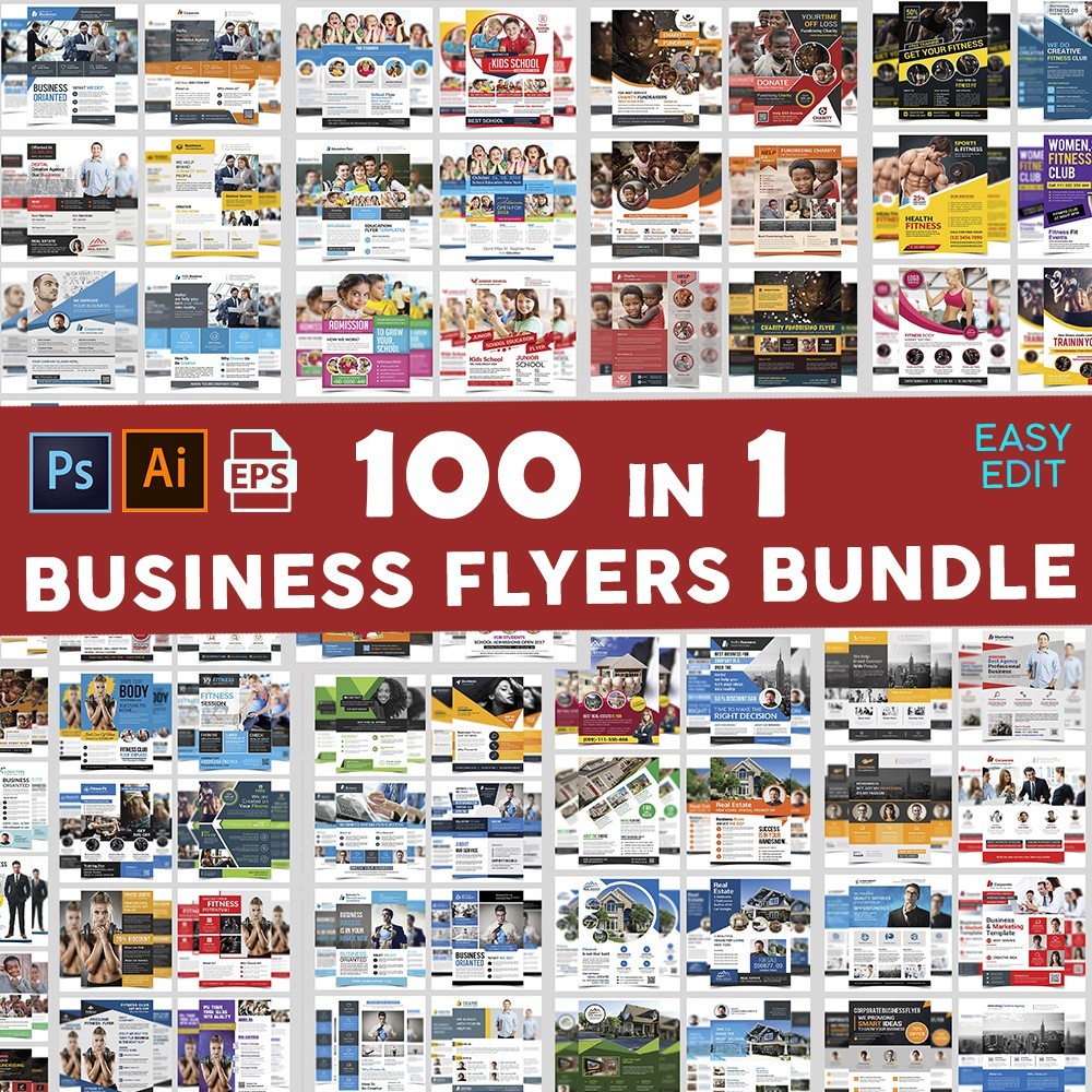 NS 100 Business Flyers Bundle Collection | PSD | AI | EPS