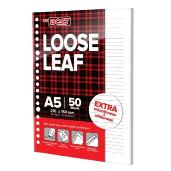 

(PAK; 50-100 LEMBAR) LOOSE LEAF BIGBOSS A5 100 LEMBAR / BIGBOSS ISI BINDER A5 50/100 LEMBAR - BERGARIS