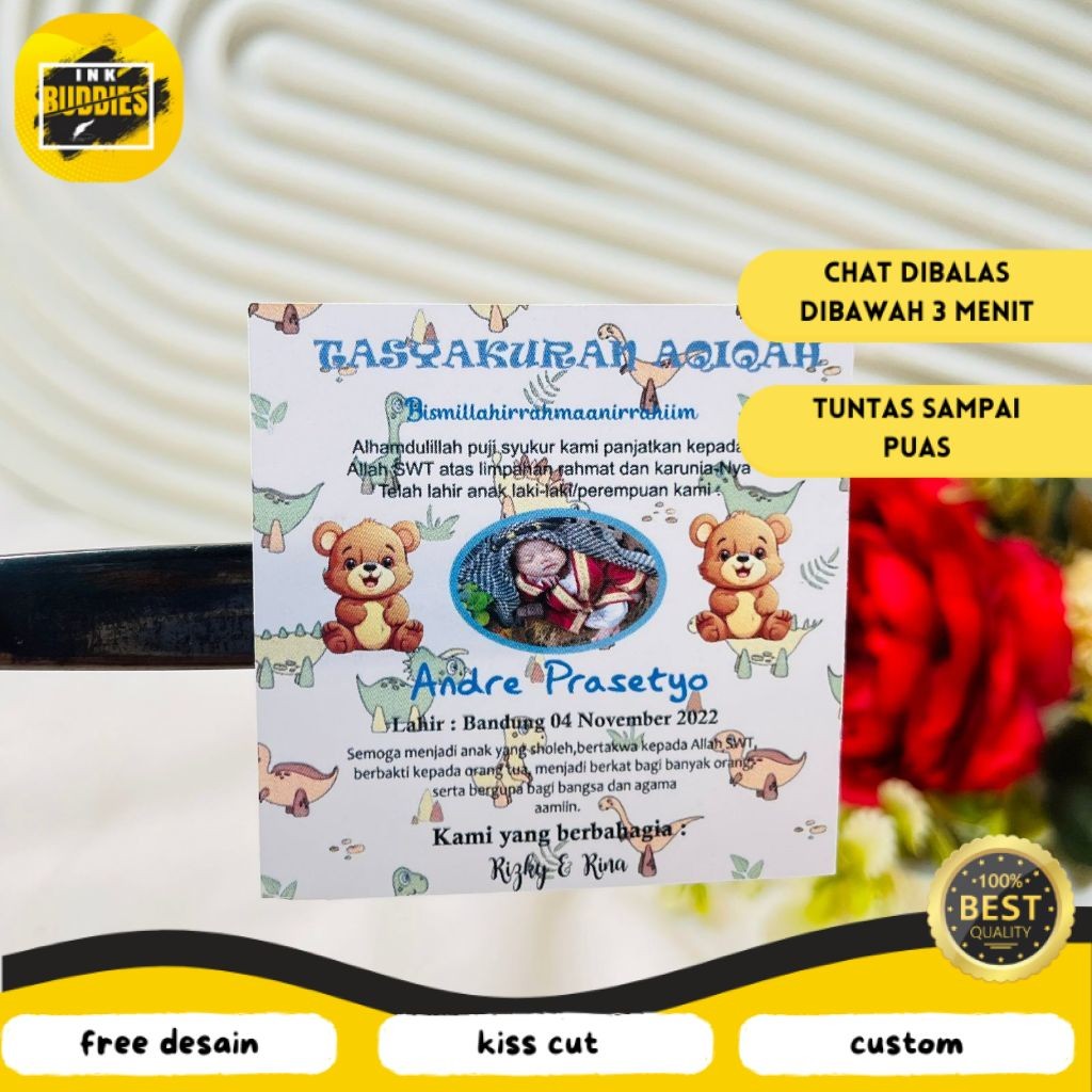 

INB 5-8 Sticker Sykuran Tasyakuran Aqiqah Bayi Stiker Acara Aqiqah Anak Bentuk Kotak Uk.Sedang