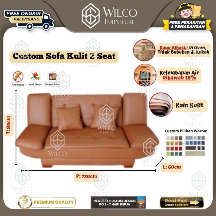 Custom Sofa Tamu Kulit 2 Seat | Sofa Tamu Kulit Custom | Sofa Keluarga Kain Kulit | Custom Sofa Pale