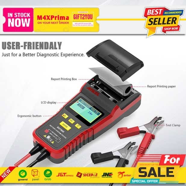 BST500 ANCEL Battery Aki Tester Printer 12V 24V Truck Baterai BST 500