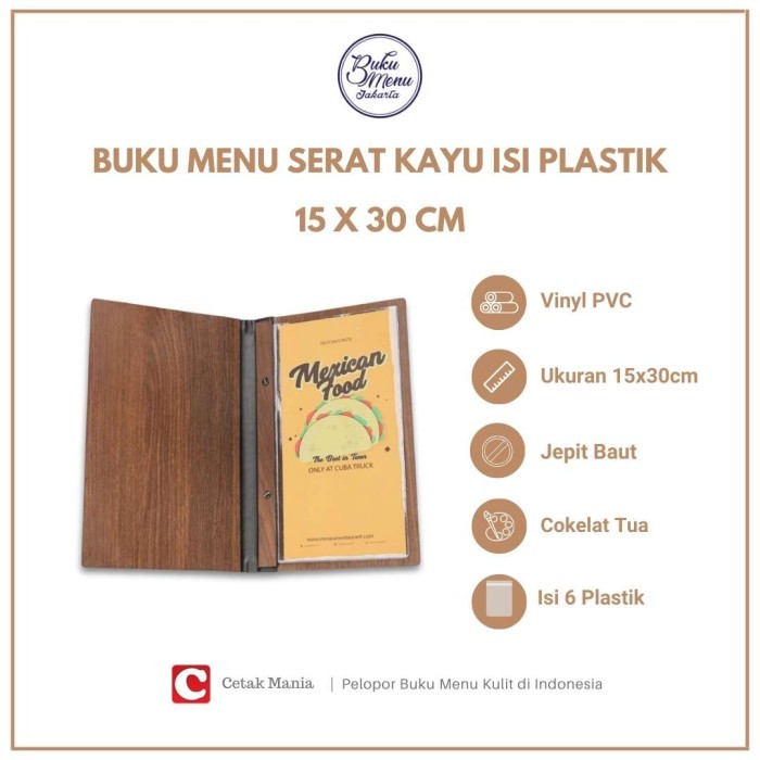 

Buku Menu Jakarta - Buku Menu Kayu Vinyl Jepit Baut Isi Plastik Mika A4 dan 15x30 Hitam, Coklat Muda, Coklat Tua - Cafe, Coffee Shop, Restoran, Hotel - Coklt tua 15x30