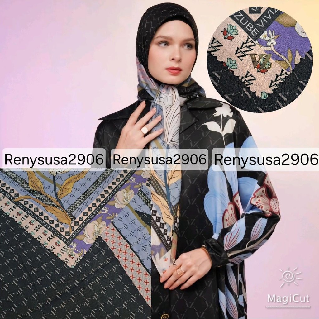 vivi zubedi motif vivizubedi semi ori with logo VZ berbahan voal premium kerudung segiempat. Semua m