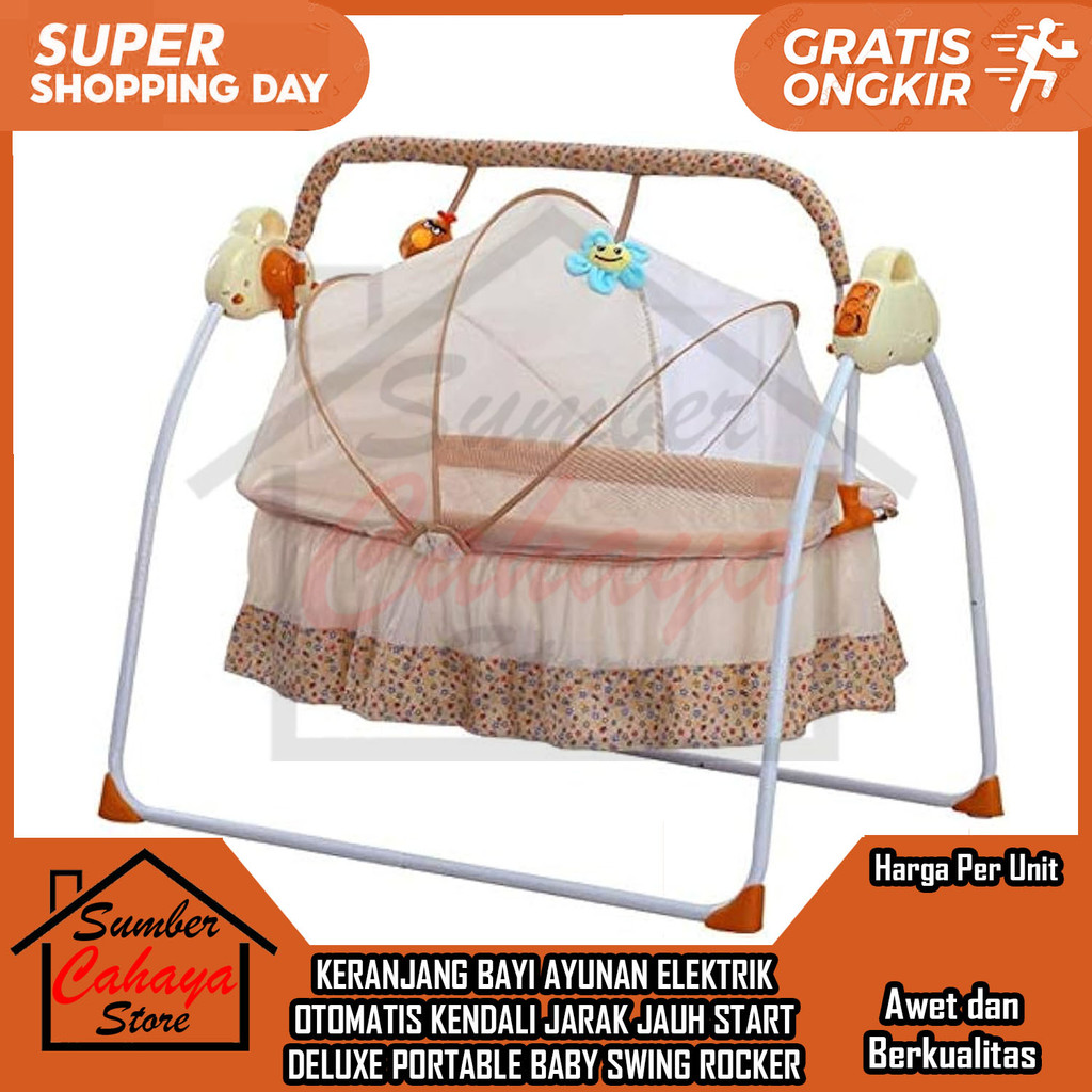 Ayunan Elektrik Otomatis Keranjang Bayi Kendali Jarak Jauh Start Deluxe Portable Baby Swing Rocker B
