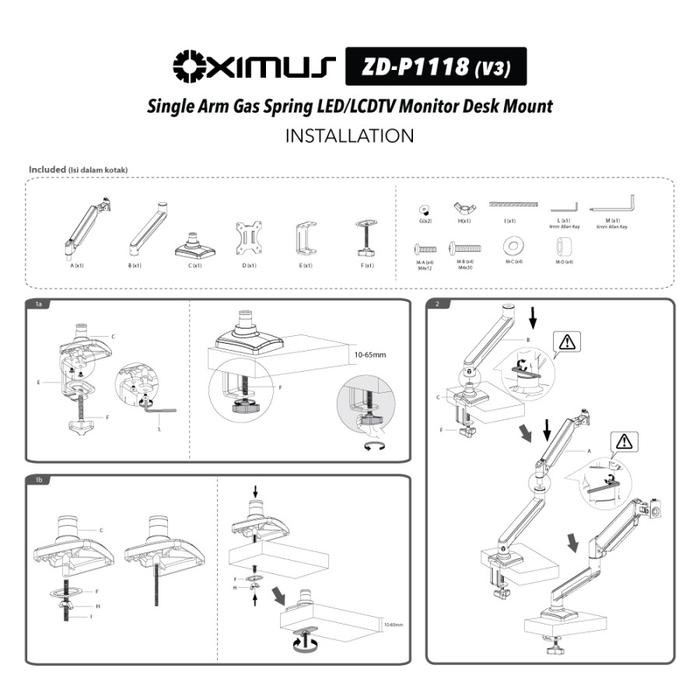 Bracket TV Monitor LED LCD Gas Spring OXIMUS ZDP1118 1118 Tilt Swivel - OXIMUS ZDP1118 HItam