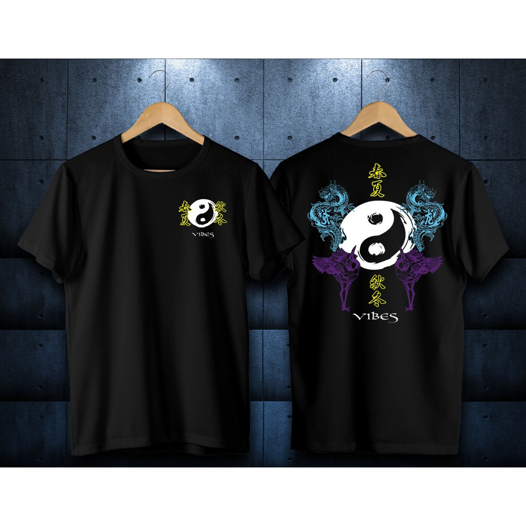 T-Shirt Kaos Baju skena cowok VIBES YIN YANG Kasual Vintage Unisex Oversize