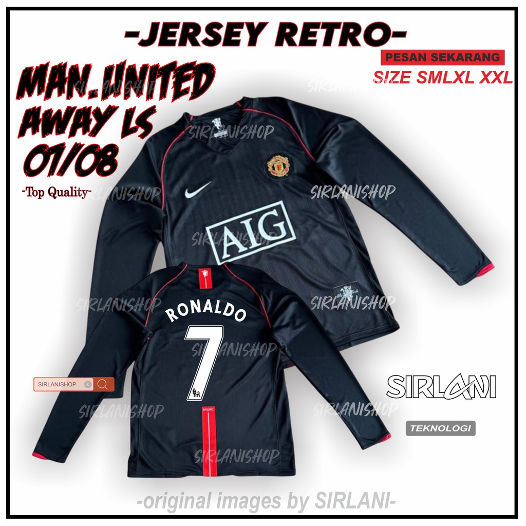 RETRO MU AWAY PANJANG 2007 2008 JERSEY VINTAGE M4N.UN1TED AWAY LS 07 08