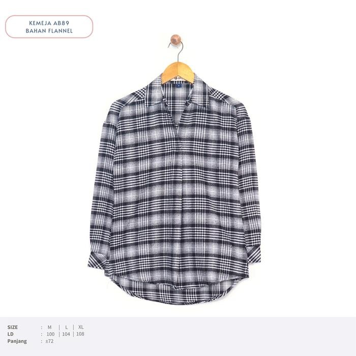 Anyostore Atasan Kemeja Wanita Motif Kotak Bahan Flannel Katun ALL Varian - AB12 KATUN BIRU PINK, M