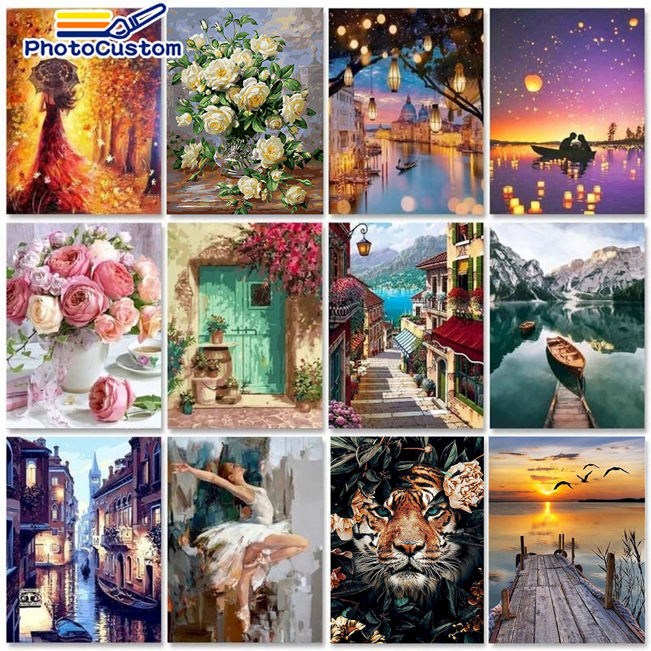 

PhotoCustom 40x50cm Paint by numbers Handpainted Canvas painting Scenery Painting by numbers For adults Home decor