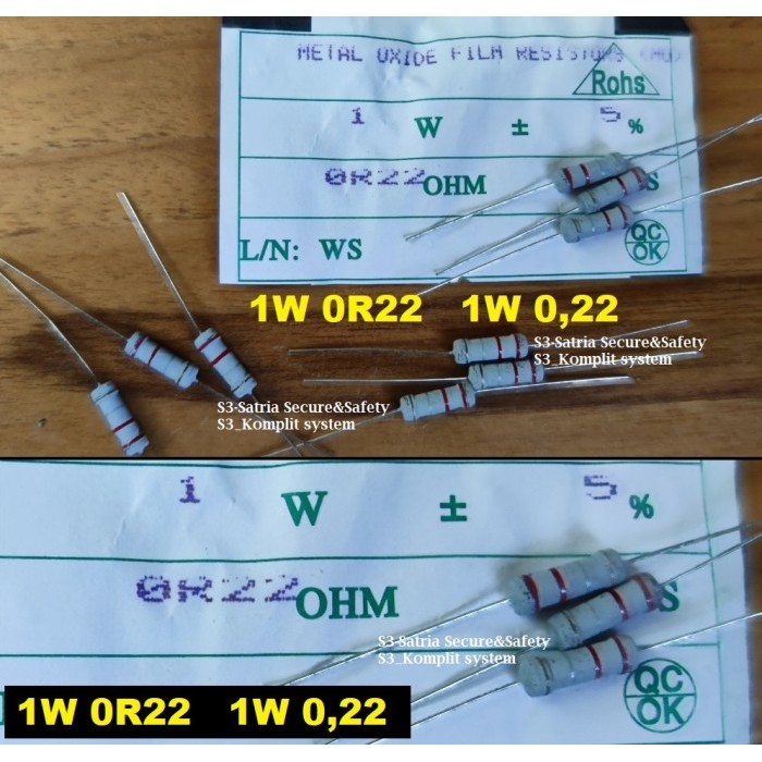 Resistor 1Watt 1W 0R22 0R22ohm 0,22ohm 0,22 ohm 0.22 0.22ohm 0.22ROhm