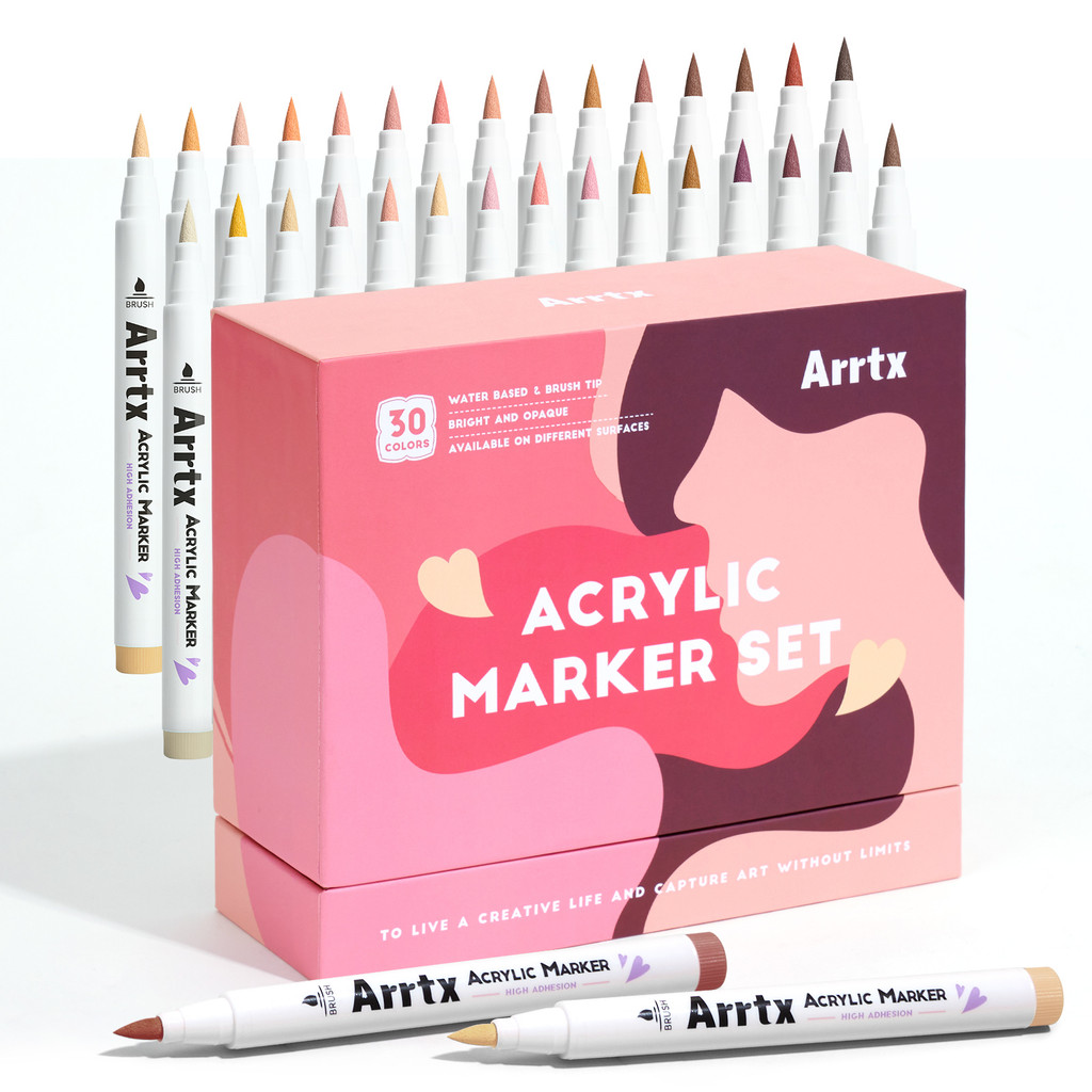 

Arrtx 30 Skin Colors Acrylic Marker Paint Pens, Brush Tip Paint Marker for Rock Painting, Wood, Canvas, DIY Crafts Making