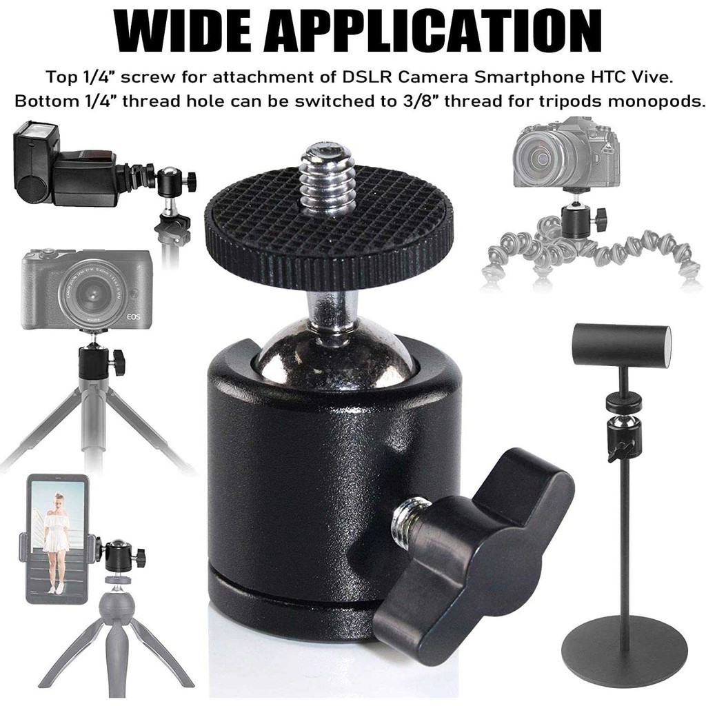 Stand Mini Ball Head Tripod Kamera DSLR 360 Swivel 1/4 / Sambungan Pada Kepala Tripod / Holder Kepal