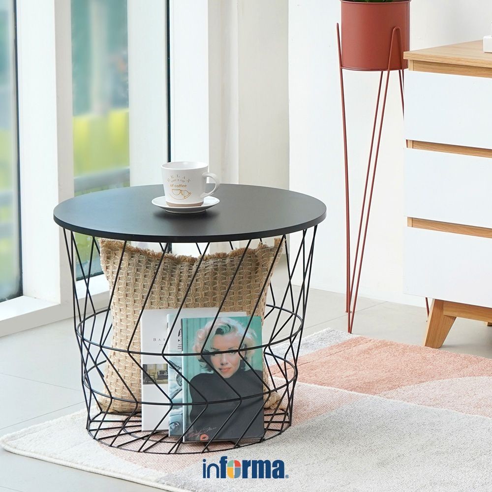 Informa Leta Meja Tamu Dengan Penyimpanan - Hitam Coffee Table Meja Ruang Tamu Serbaguna Meja Sofa F