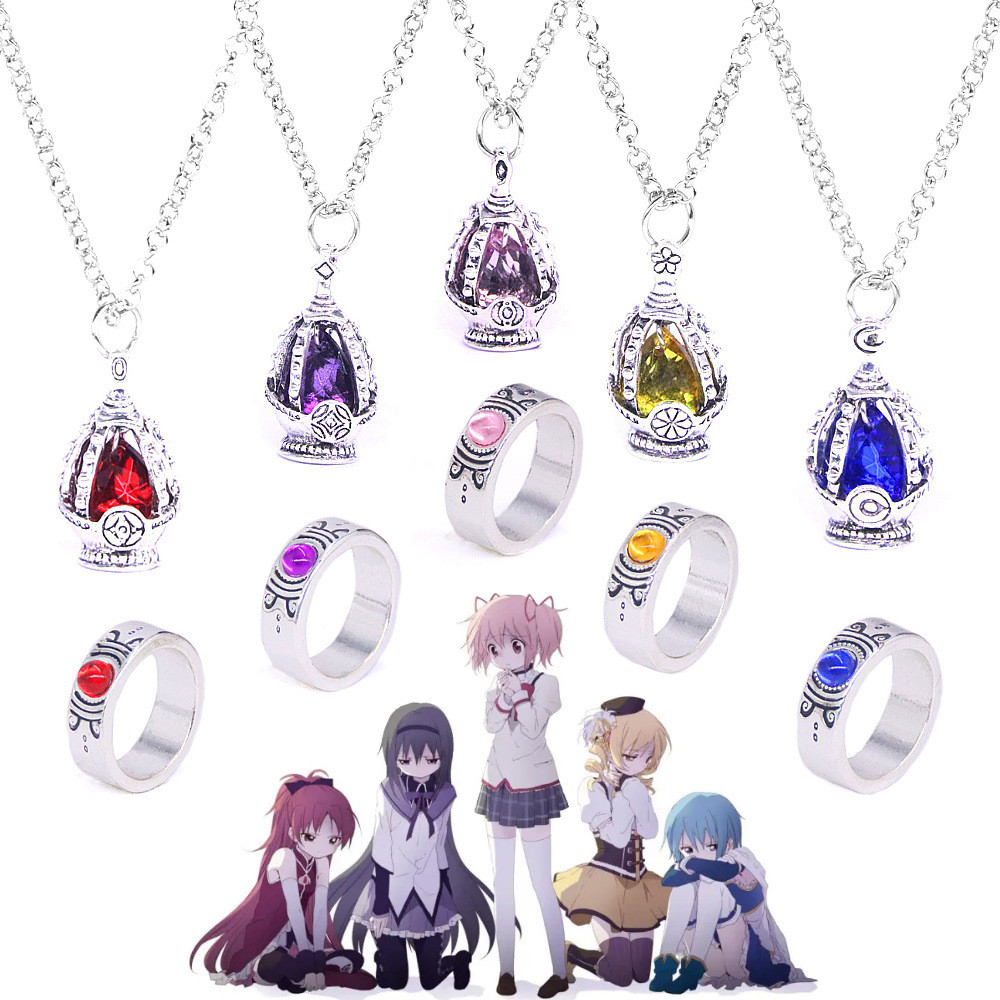 Anime Puella Magi Madoka Magica Cosplay Necklace Ring Set Kaname Madoka Miki Sayaka Soul Gem Pent Ne