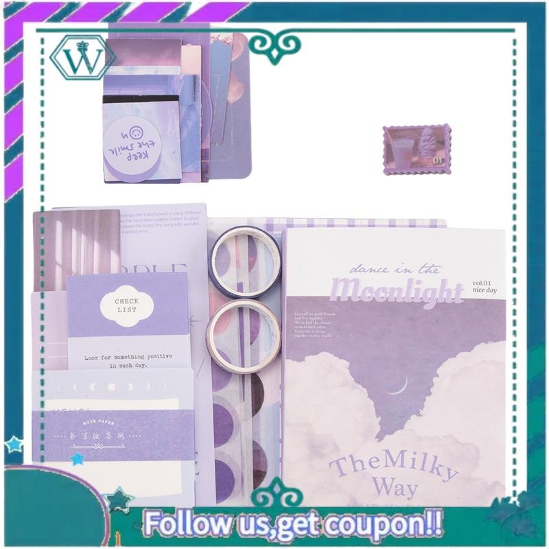 

348 PCS Vintage Scrapbook Kit Scrapbooking Supplies Kit Junk Journal Supplies Kit With A6 Grid Notebook(Moonlight)