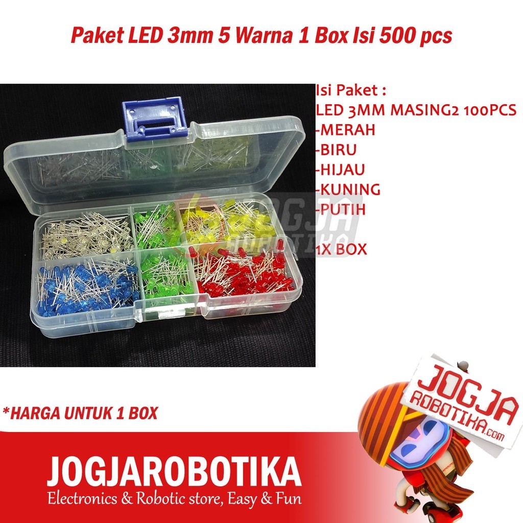 Paket LED 3mm 5 Warna 1 Box Isi 500 pcs