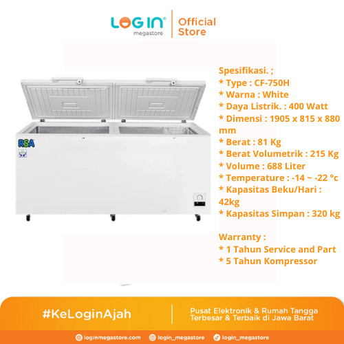 RSA 2D FREEZER CF 750H Freezer 2 Pintu 688 Liter