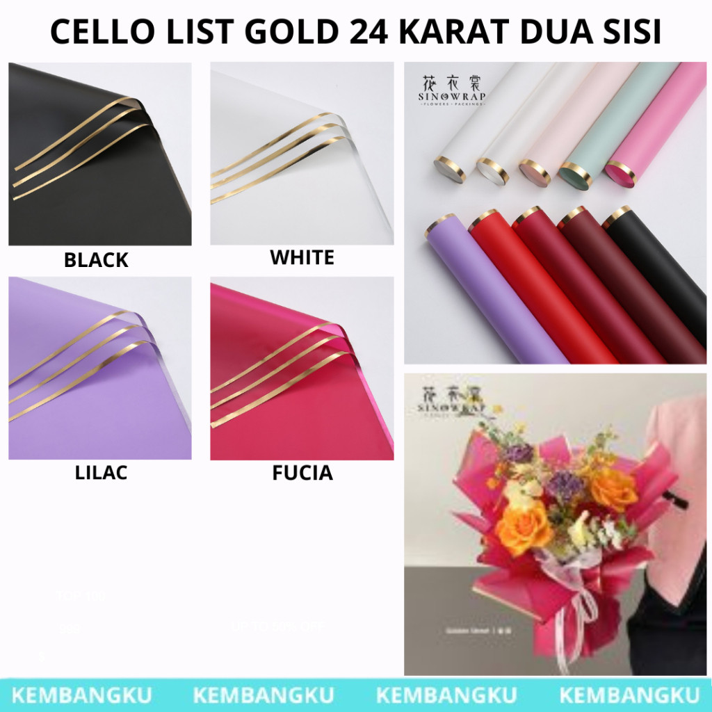 

(LEMBARAN) KERTAS CELLOPHANE LIST GOLD 24 KARAT DUA SISI KERTAS BUKET MURAH