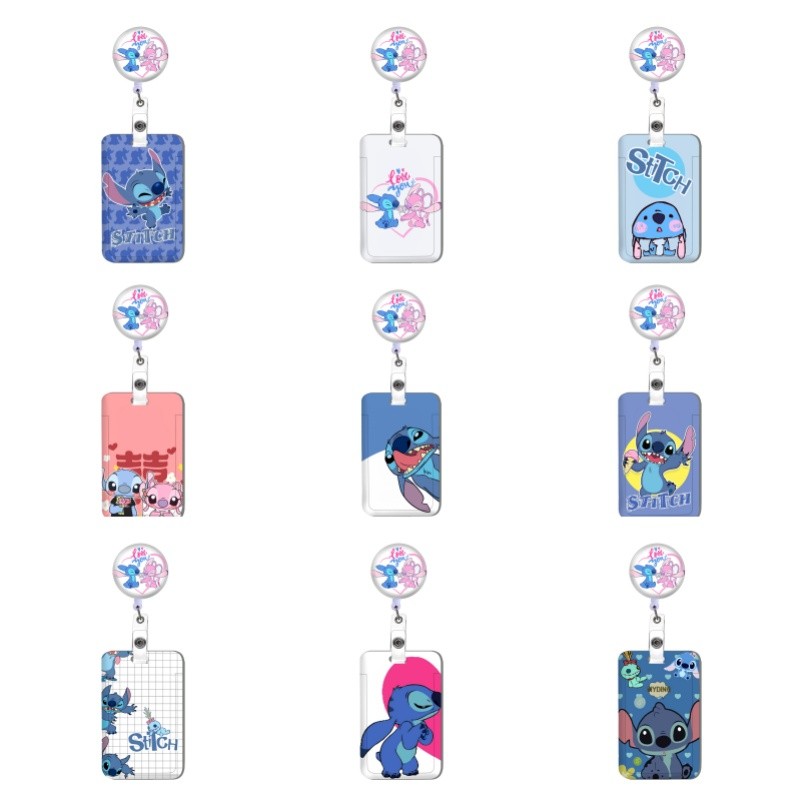 

Potdemiel Stitch Angel Cartoon Student Card Clip Meal Card Bus Card Holder Access Control IC Campus Easy to pull buckle Pack