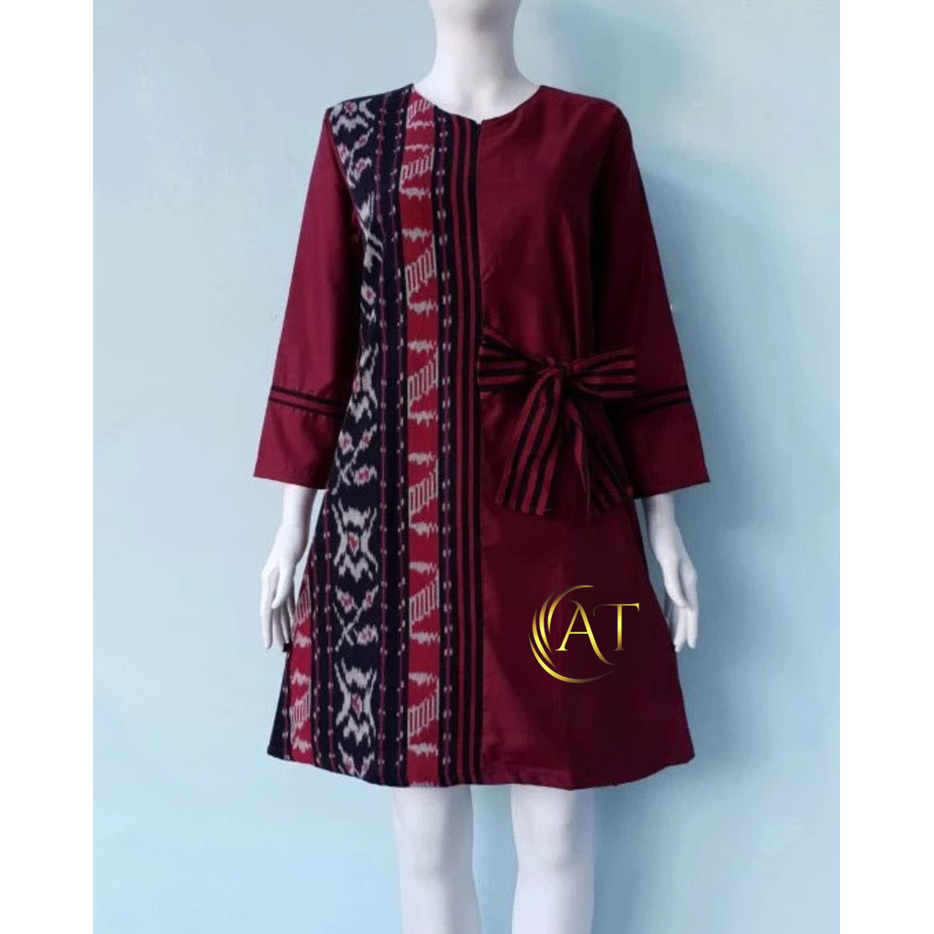Baju Tunik Tenun Socket Troso NTT Atasan Wanita Batik Mix Toyobo Acara Resmi Kerja Modern