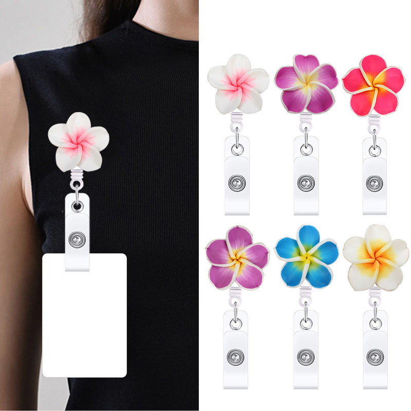 

1pc Flower Shape Badge Reel Card Holder Retractable ID Card Badge Clip Office Employee Nurse Supplies Name Tag Badge Reels