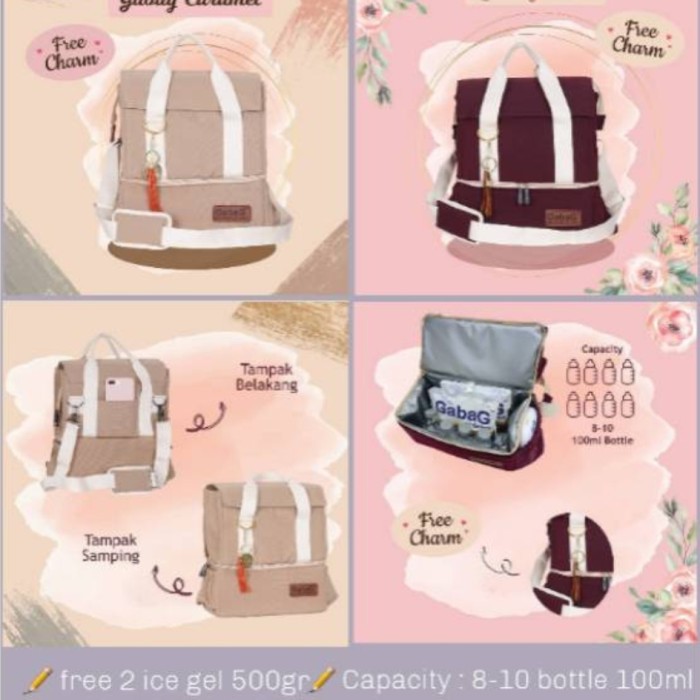 ✨LARIS✨ -Gabag Rose - Caramel Cooler Bag Tas Asi Double Sling - Free 2 ice gel - caramel, Custom Nam