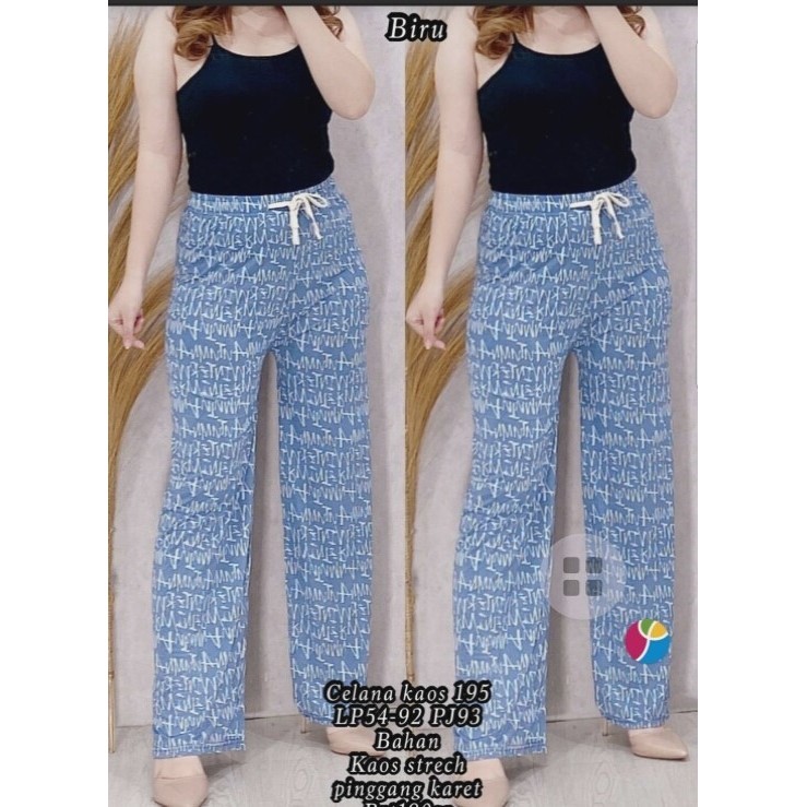 celana panjang wanita kaos 195 8-nb biru kaos streach