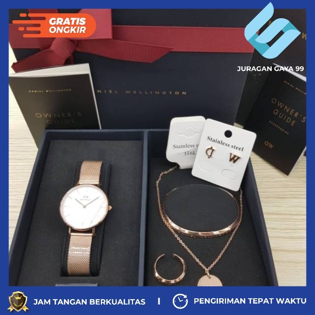 Jam Tangan Wanita Fashion WD Classic Kado Plus Gelang & Kalung & Cincin Cuff - Bisa Bayar Ditempat -