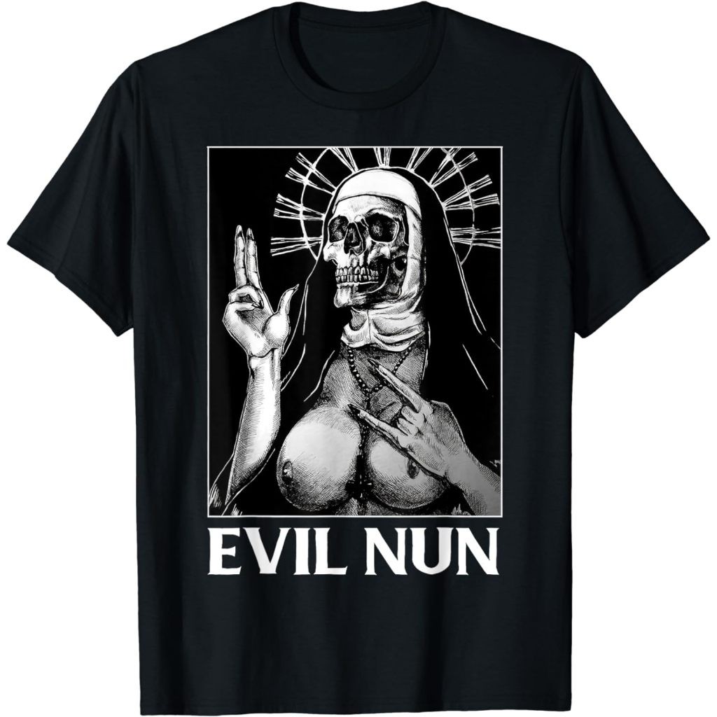 Baju kaos distro premium EVIL NUN Sexy Nun Satanist Gothic Hail Satan Pentagram Demon T-Shirt