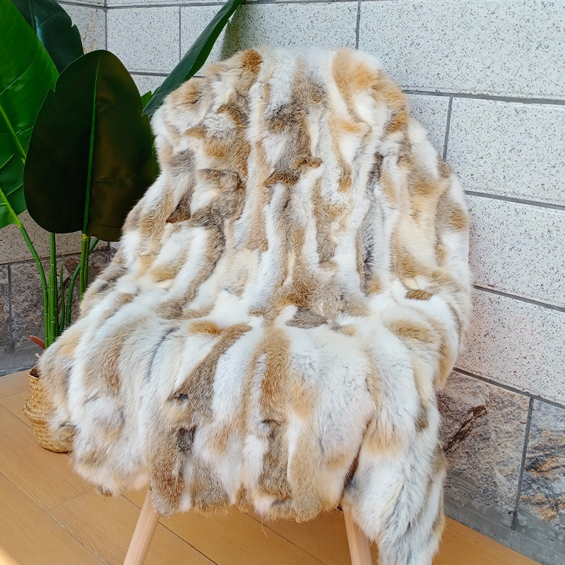 50x100cm Natural Rabbit Fur Patchwork Blankets Winter Bedspread on The Bed Striped Throw Blanket Sof