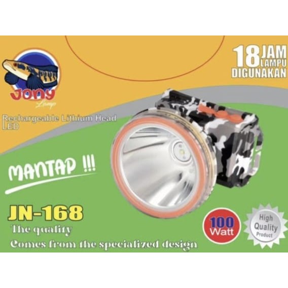 Senter kepala Jony JN-168 100w 100watt 100 Watt Terang Awet Led Putih Kuning Headlamp Loreng Mirip D