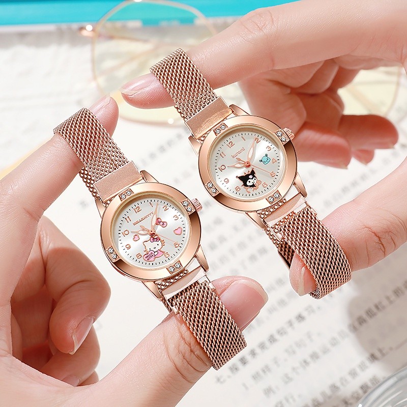 ( KYS ) JAM TANGAN WANITA BERLIAN ROSE GOLD / JAM TANGAN TALI BESI MAGNET SANRIO